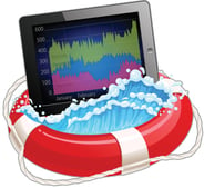 cartoon of an ipad floating in a life ring