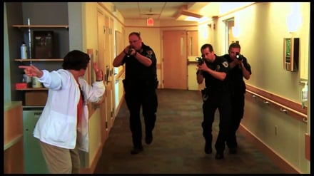 police in an active shooter drill in a hospital