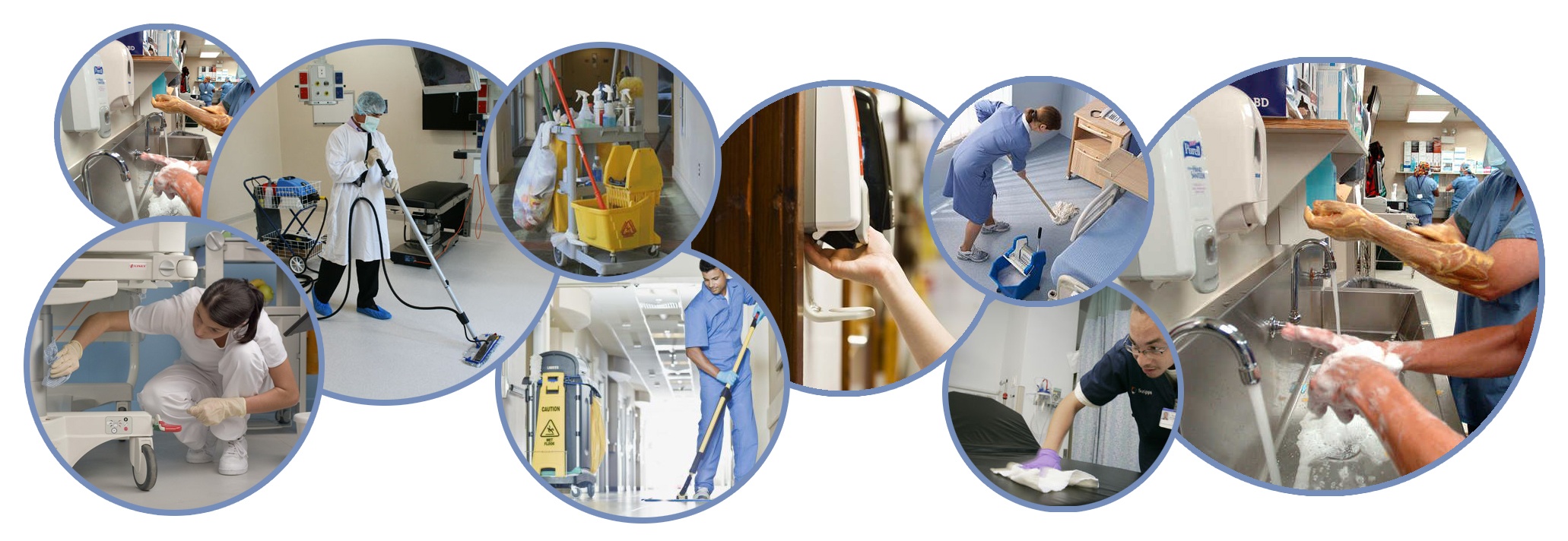 varies images of workers cleaning hospital